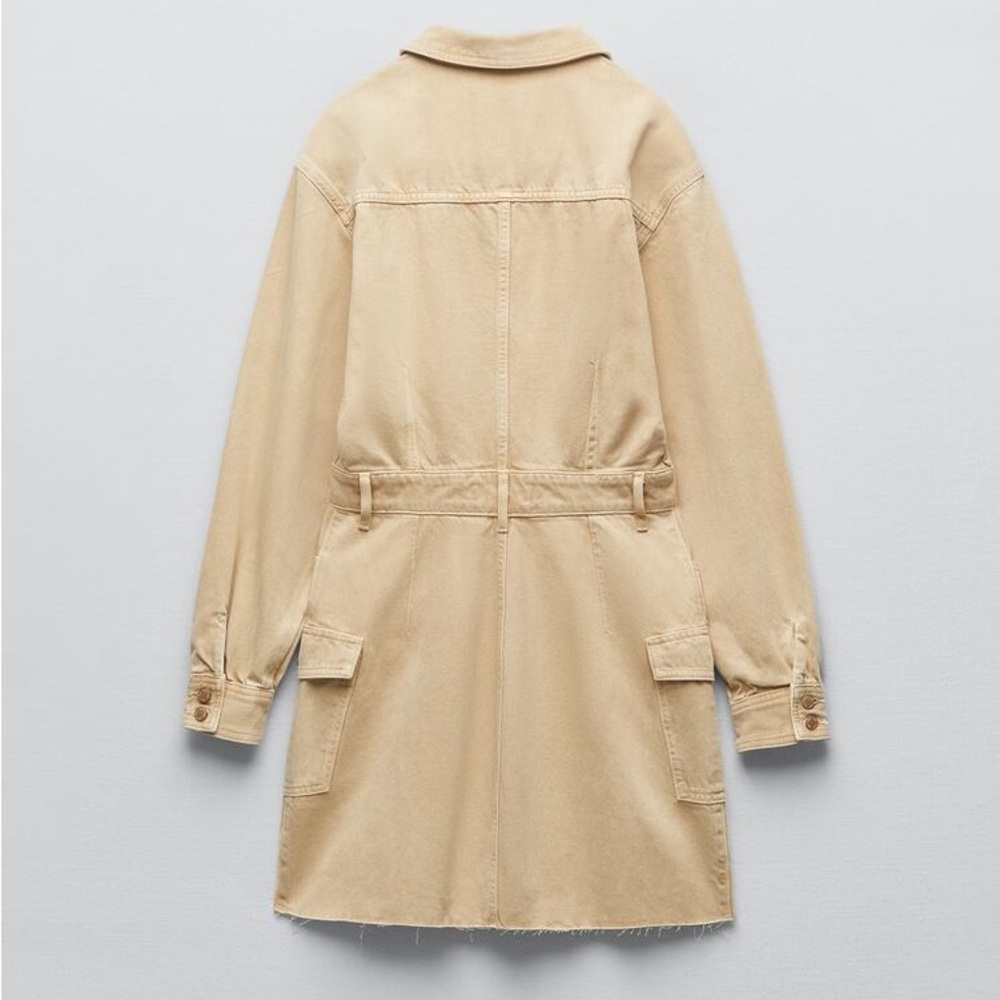 Zara dress denim jean long sleeve tan camel fall - Picture 10 of 12